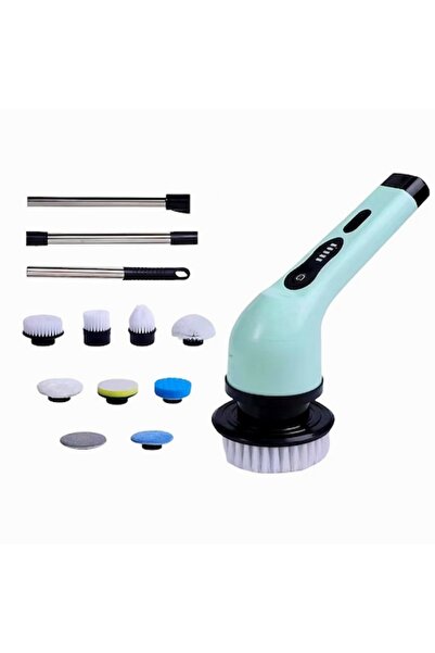 DAMUR Electric Cleaning Brush, DAMUR, 9 Heads, Extendable Handle 84-127cm, Green