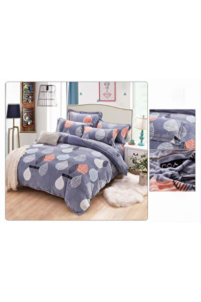 FIONNA.RO Cocolino Thin Blanket 200x230cm - Blue Grey With Leaves
