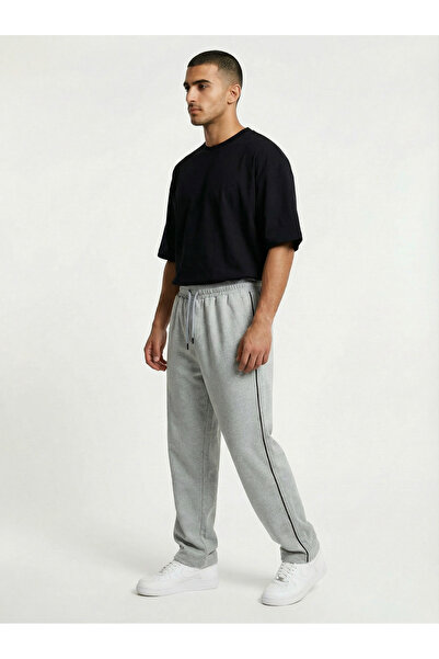 TKT Gray Color Side Piped Baggy Sweatpants Comfortable Fit