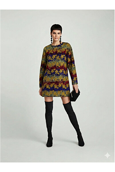 Namaste Vintage Woven Felt Fabric Design Short Dress (Width:56, Length:76)