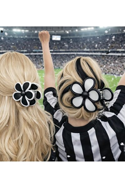 Monalisa Kadın Siyah Beyaz Papatya 2'Li Mandal Toka Set Büyük Boy 9 CM