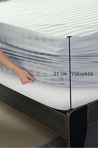 VESSİNOHOME Cotton Satin Fitted Sheet Set Striped Single Double White/Colored Hotel Type Luxury Padded