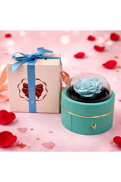 velve Turquoise soap rose in a box with a transparent dome and a chain with a...