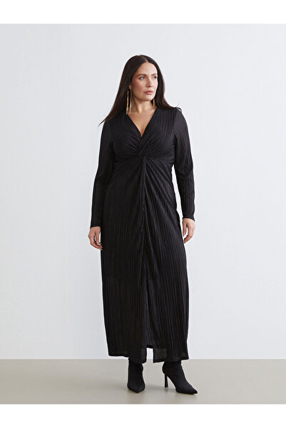 LC Waikiki Nevavm Farkıyla Soulife Black Plus Size Double Breasted Collar Gat...