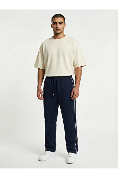 TKT Navy Blue Color Side Piped Baggy Sweatpants Comfortable Fit