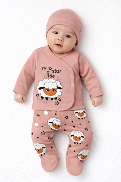 Pure Boutique Комплект за новородено от 3 части, памучна овча кожа, блуза в п...