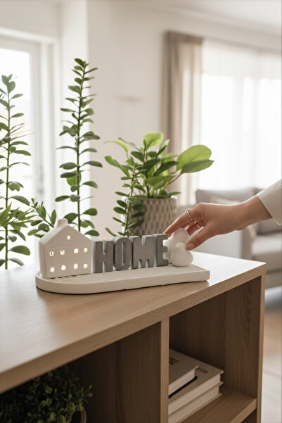 LALEZEN HOME 8Parça- Home yazısı- Büyük tepsi - 2 kuş - beyaz ev