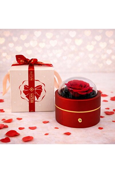 velve Red soap rose in a box with a transparent dome and a chain with a surpr...