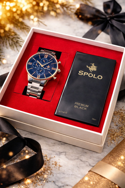 S.POLO HEDİYELİK KUTULU ERKEK KOL SAATİ 50ML BLACK PREMIUM ERKEK PARFÜM SEVGİ...