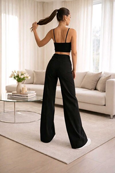 Trn JNS Viktorya Black material elastic Super talie înaltă Denim cu picior la...
