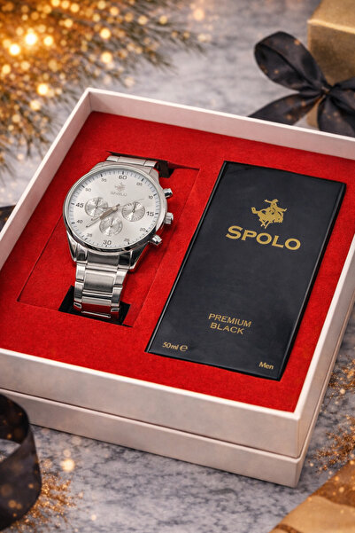 S.POLO HEDİYELİK KUTULU ERKEK KOL SAATİ 50ML BLACK PREMIUM ERKEK PARFÜM SEVGİ...