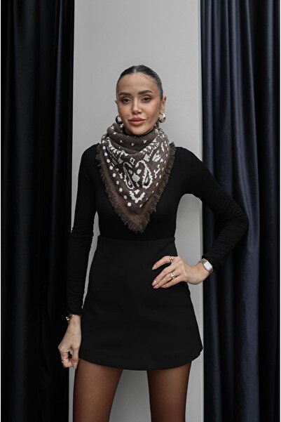 Havoş Brown Small Size Patterned Knitwear Shawl