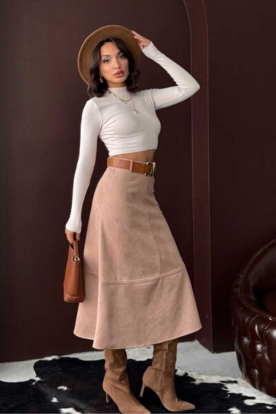 Caddebostan Moda Mink Scuba Suede Skirt Modern Premium Luxury Trend Design Skirt
