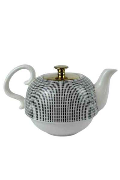 Generic Ceramic Teapot with Golden Lid and Mesh Design