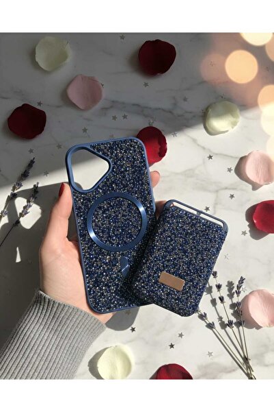 KumOziShop iPhone 16 Uyumlu MagSafe ve Mıknatıs Özellikli Taşlı Cüzdanlı Prem...