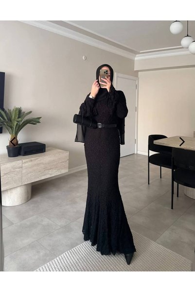 MODA تنورة دانتيل نسائية كاملة الطول مبطنة بالكامل