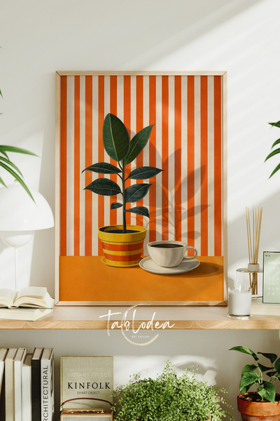 tablodea Masă de cafea cu tematică retro cu plante și cafea TD Pinterest Deco...