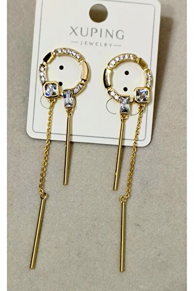 XUPING JEWELRY Xuping Steel Earrings Gold Dangle Zircon Women's Round Long Ch...