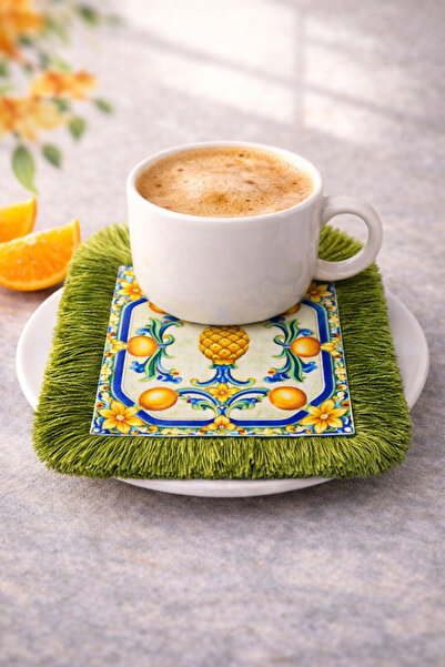 Karam Home Çam Kozalağı Figürlü Yeşil Püsküllü Kahve Sunum Peçetesi | Akdeniz...