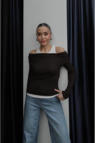 Havoş Bluză asimetrică cu detalii maro