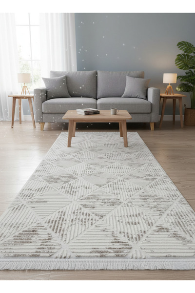 bergama home Beyaz Modern ve Tozsuz Makine Halısı - Antre, Koridor, Mutfak ve...