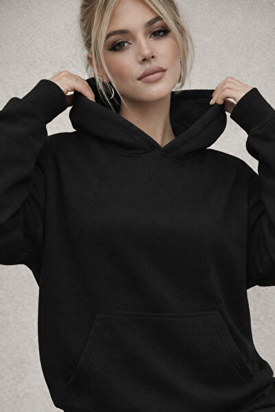 Siyah kapşonlu sweat