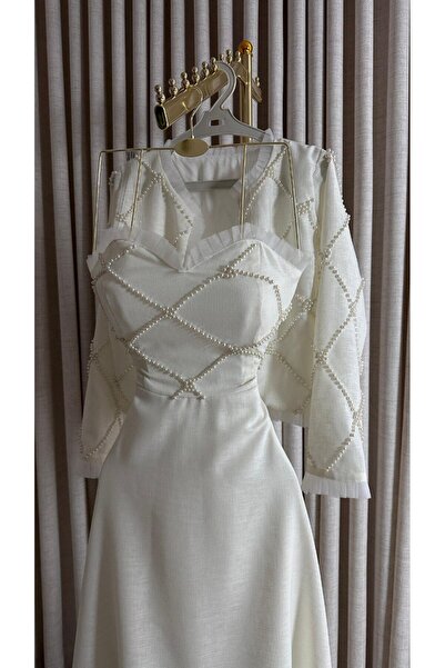 Rahibhdresses Luxurious two-piece evening set - fine linen fabric adorned wit...