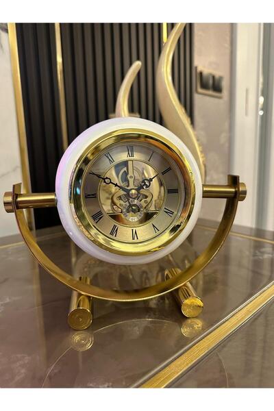 Sleep Nova Lüks Gold Beyaz Çerçeveli Dekoratif Masa Saati – İskelet Mekanizma...