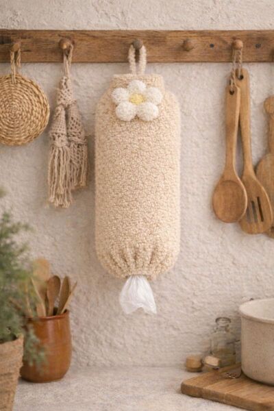 Cherry Bloom Cotton Teddy Bohemian Daisy Bag Holder Beige