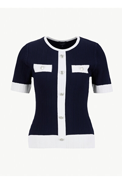 Fabrika Bisiklet Yaka Regular Fit Düz Örgü Desenli Lacivert Kazak Kadın F6SL-...
