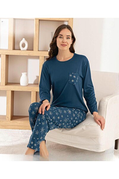 Pijamoni Women's Milan Crew Neck Long Sleeve Thin Pajama Set 7575/1 - 1 Piece