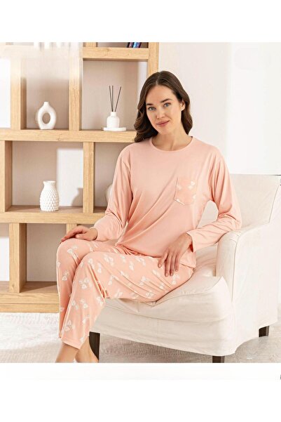 Pijamoni Women's Milan Crew Neck Long Sleeve Thin Pajama Set 7575/8 - 1 Piece