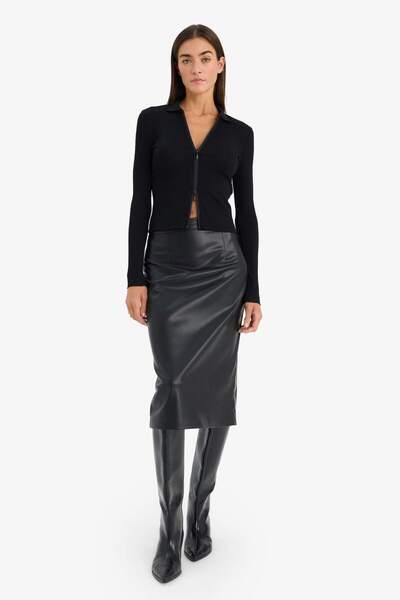 DeFacto Kalem Normal Waist Faux Leather Midi Skirt G7735Ax26Sp