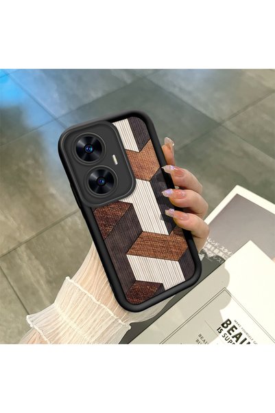 CASEVIBE Realme C55 Compatible, Stylish Wood Patterned Silicone Phone Case