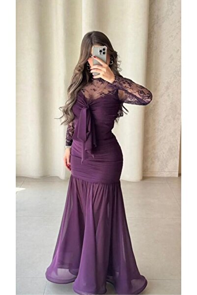 Zarkasha Luxurious purple evening dress | Royal lace and flowing chiffon skirt