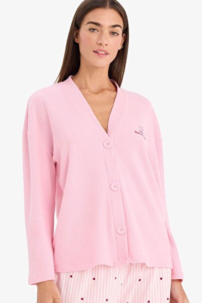 DeFacto Regular Fit V-Neck Long Sleeve Waffle Top G6913Ax26Sp