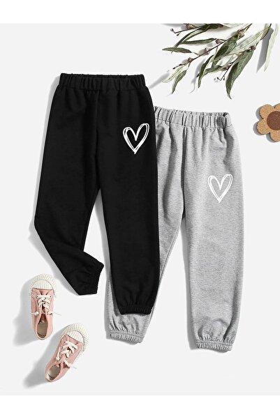 Kids طقم بدلة رياضية مكون من قطعتين باللون الأسود والرمادي للفتيات والأولاد م...