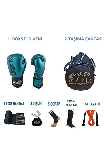 FeyzaDesign Kıck Boks ve Muay Thai Antrenman Seti, Turkuaz Boks Eldivenleriyl...