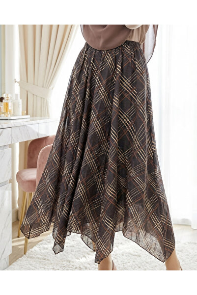 HİJABAYA Eteği Asimetrik Kesim Kraşlı Astarlı Tensel Etek