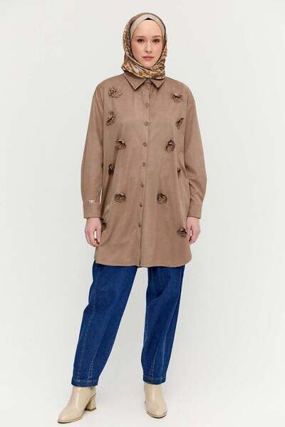 Setrms Çiçek Aplikeli Süet Dokulu Tunik