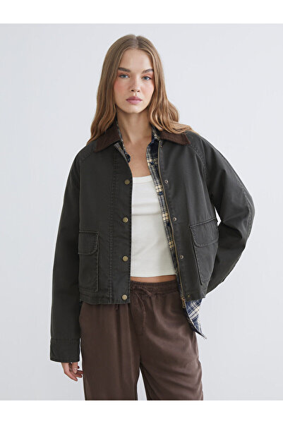 LC Waikiki Khaki Velvet Collar Women's Jacket