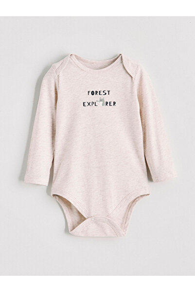 LC Waikiki Two Mt Shop Quality Lcw Baby Beige Printed Baby Boy Snapback Bodysuit