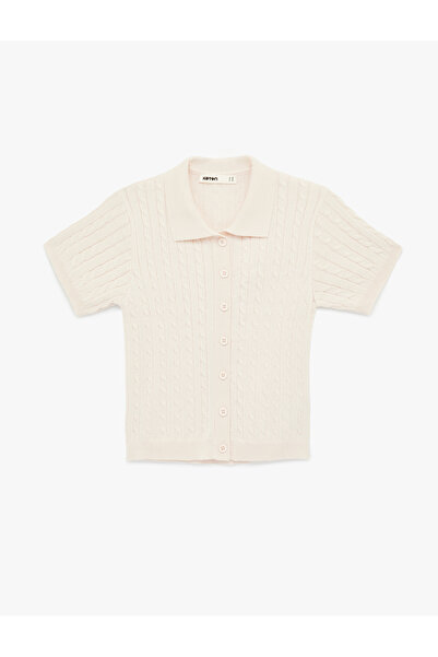 Koton Buttoned Short Sleeve Polo Collar Hair Knit Cardigan