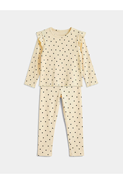 LC Waikiki Yellow Heart Patterned Baby Girl T-Shirt and Sweatpants