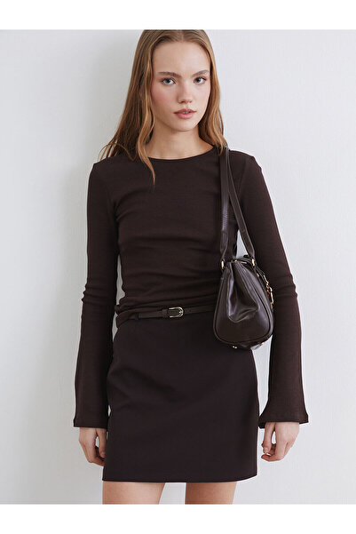 LC Waikiki Brown crew neck spanish sleeve women's bodysuit