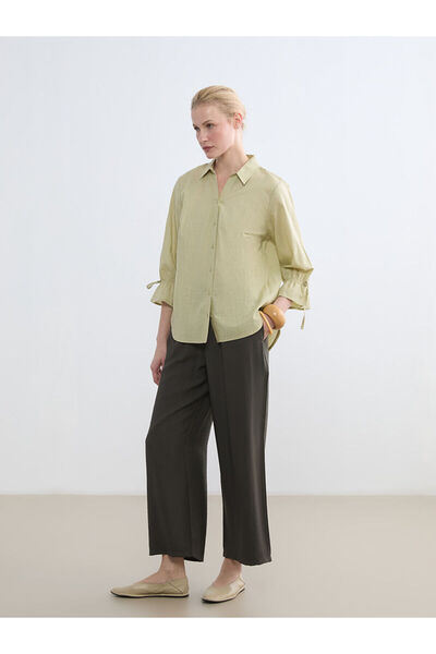 LC Waikiki Pantaloni de damă cu picioare largi, texturat, cu talie elastică, ...