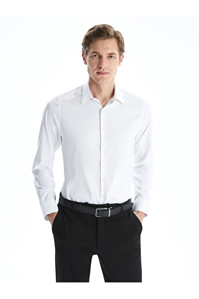 LC Waikiki قميص رجالي أبيض بأكمام طويلة وقصة ضيقة من مجموعة إلسيفا