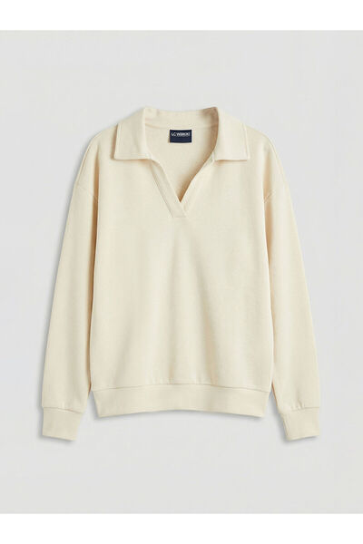 LC Waikiki Nevavm Polo Collar Girls' Soft Touch Sweatshirt with a Difference