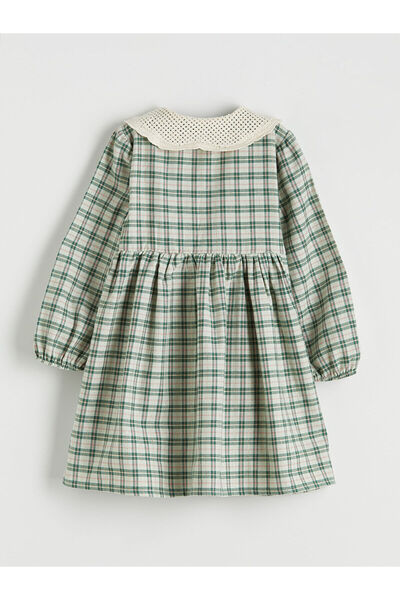 LC Waikiki Lcw Kids Green Peter Pan collar Plaid Pattern Flannel Girls' Dress