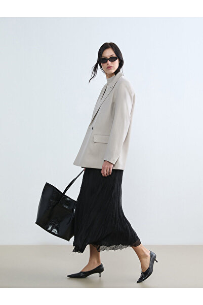 LC Waikiki Black elastic waist chiffon skirt